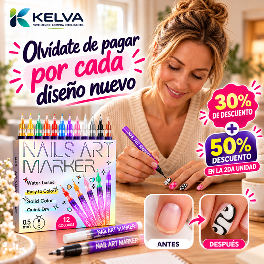 Set de 12 Marcadores para Uñas Nail Art | Punta Fina 0.5 mm